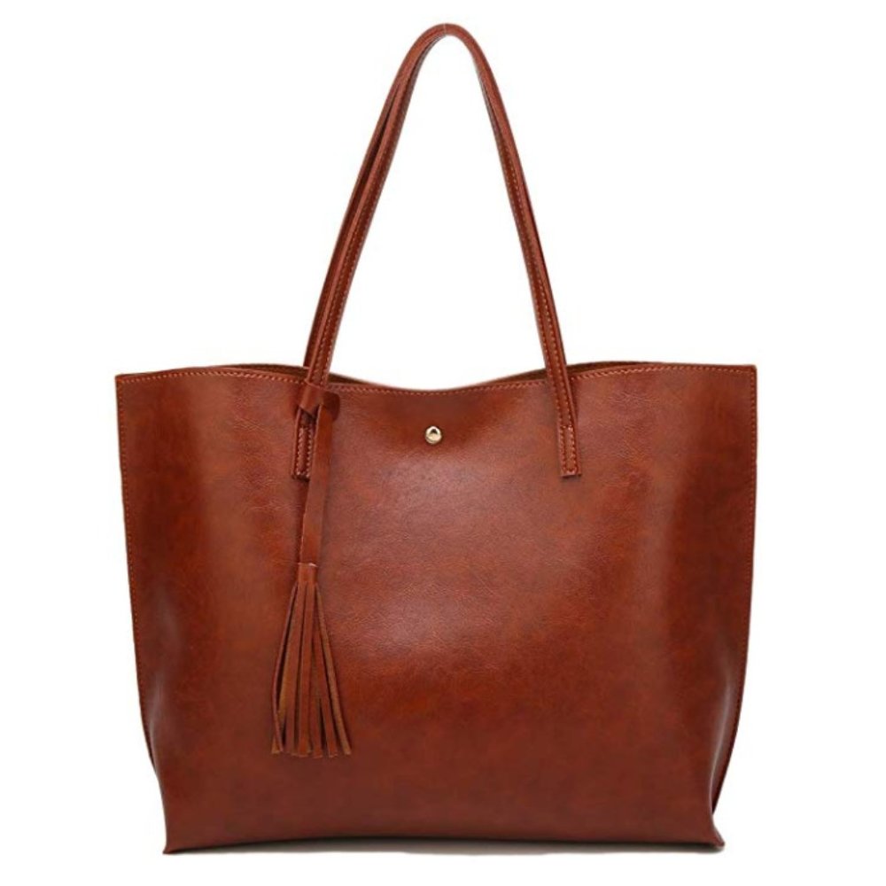 Soft Faux Leather Tote with Tassle